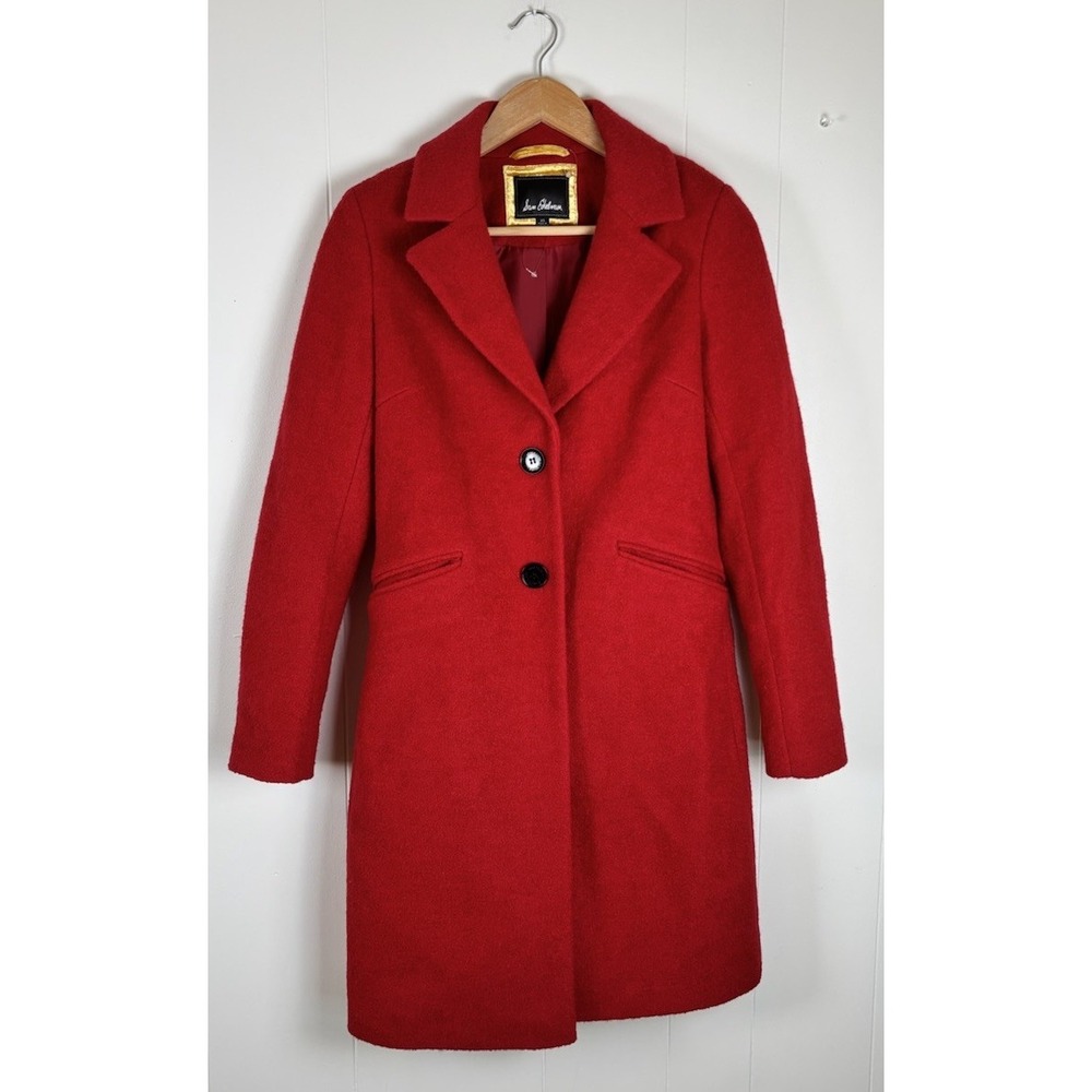 Sam Edelman‎ Women's XS Red Boiled Wool Blend Trench Coat 2 Button - NWOT